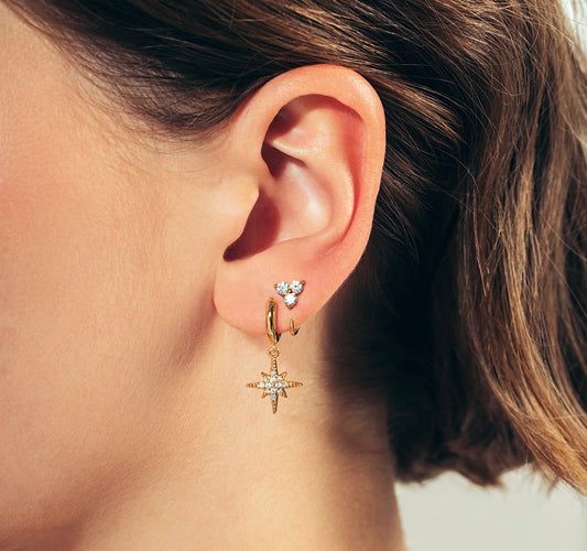 Statement stainless steel hoop earrings, star shape style in ear