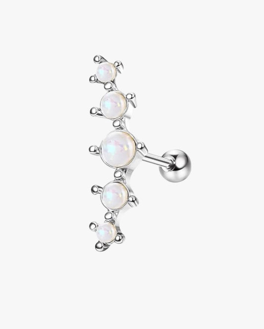 A pair of stainless steel stud earrings with mocha-colored tops and silver-colored accents.