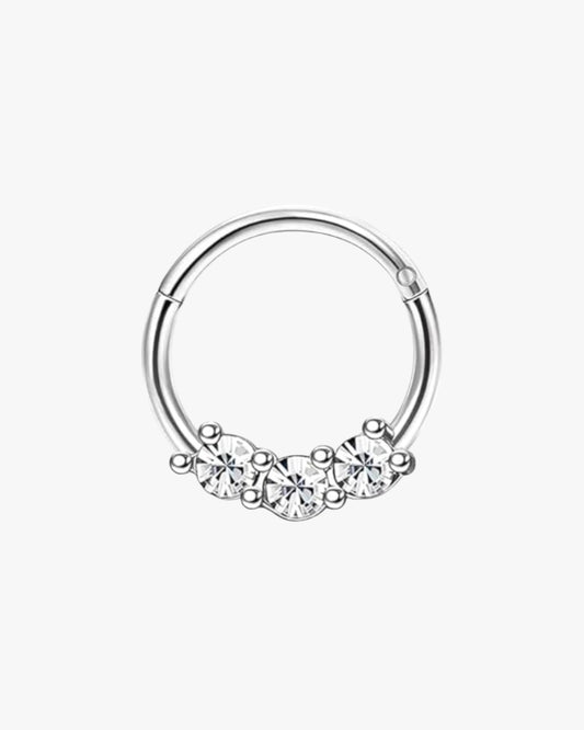 Hypoallergenic stainless steel clicker hoops for sensitive ears.