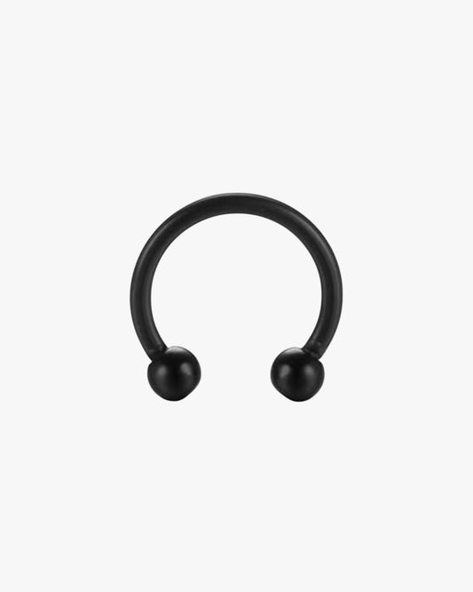 A pair of black bioplast hoop earrings with a diameter of 8mm.
