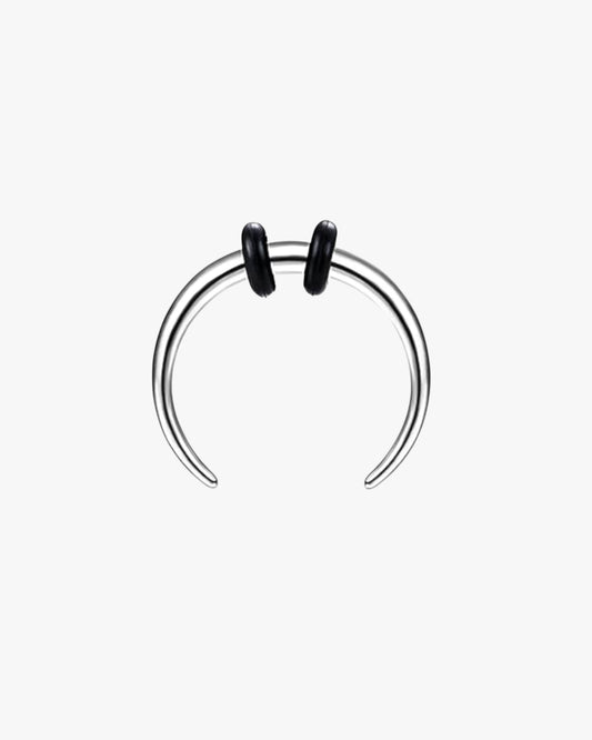 A gold/silver stainless steel half hoop piercing jewelry with black details.