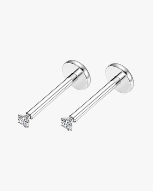 Silver stainless steel stud earring, hypoallergenic, minimalist design on white background