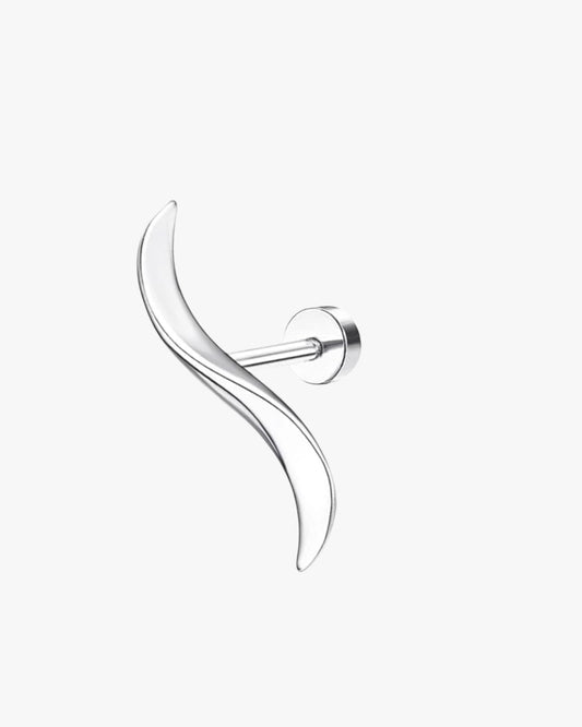 A single silver-colored stud earring with a sleek design, suitable for a single piercing.