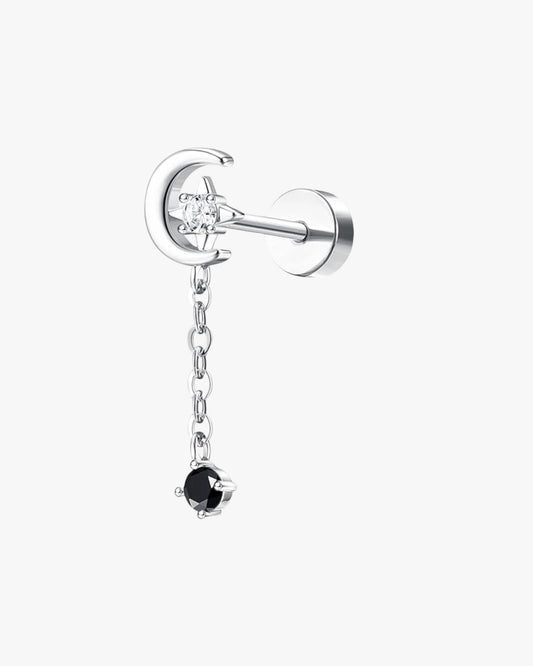 A single stud earring with a silver-colored mounting and adorned with clear crystals.