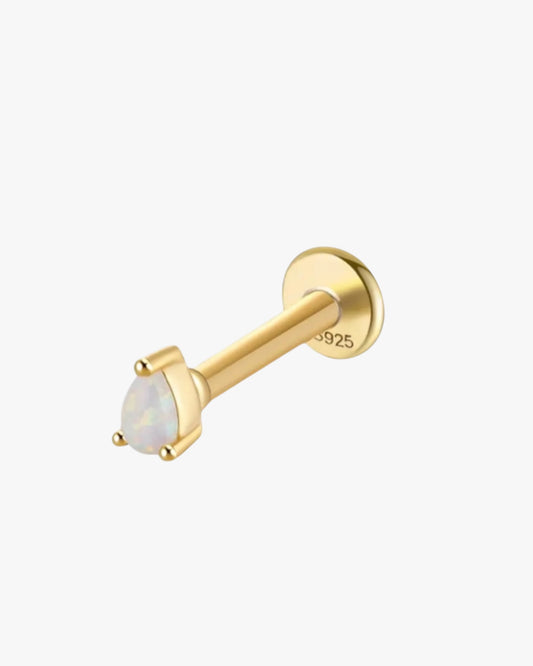 An 18k gold plated stainless steel stud earring with a white zirconia stone.