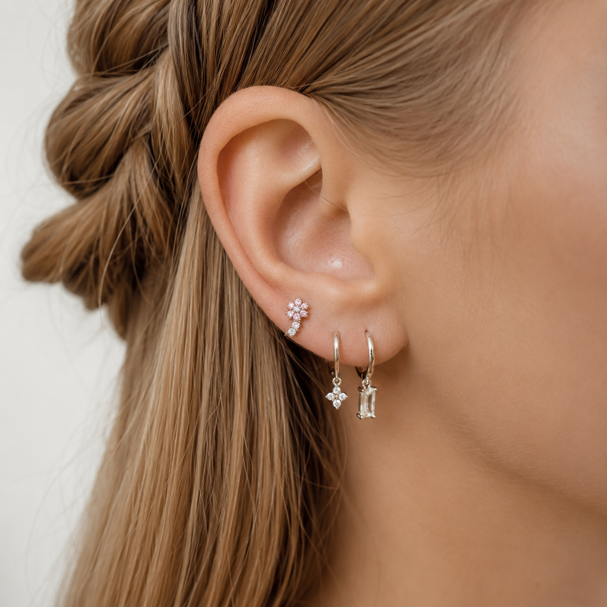 Small stud earrings for stacked ear looks