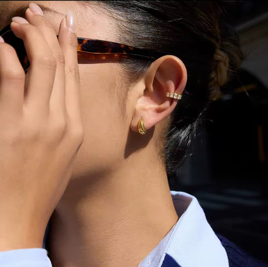 18K PVD Gold Baguette Crystal Ear Cuff in ear – Atlas