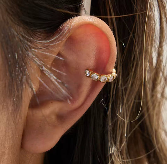 18K PVD Gold Bezel Crystal Ear Cuff – Vega