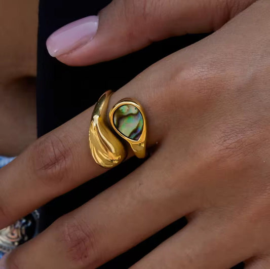 18K PVD Gold Plated Abalone Signet Ring – Maris