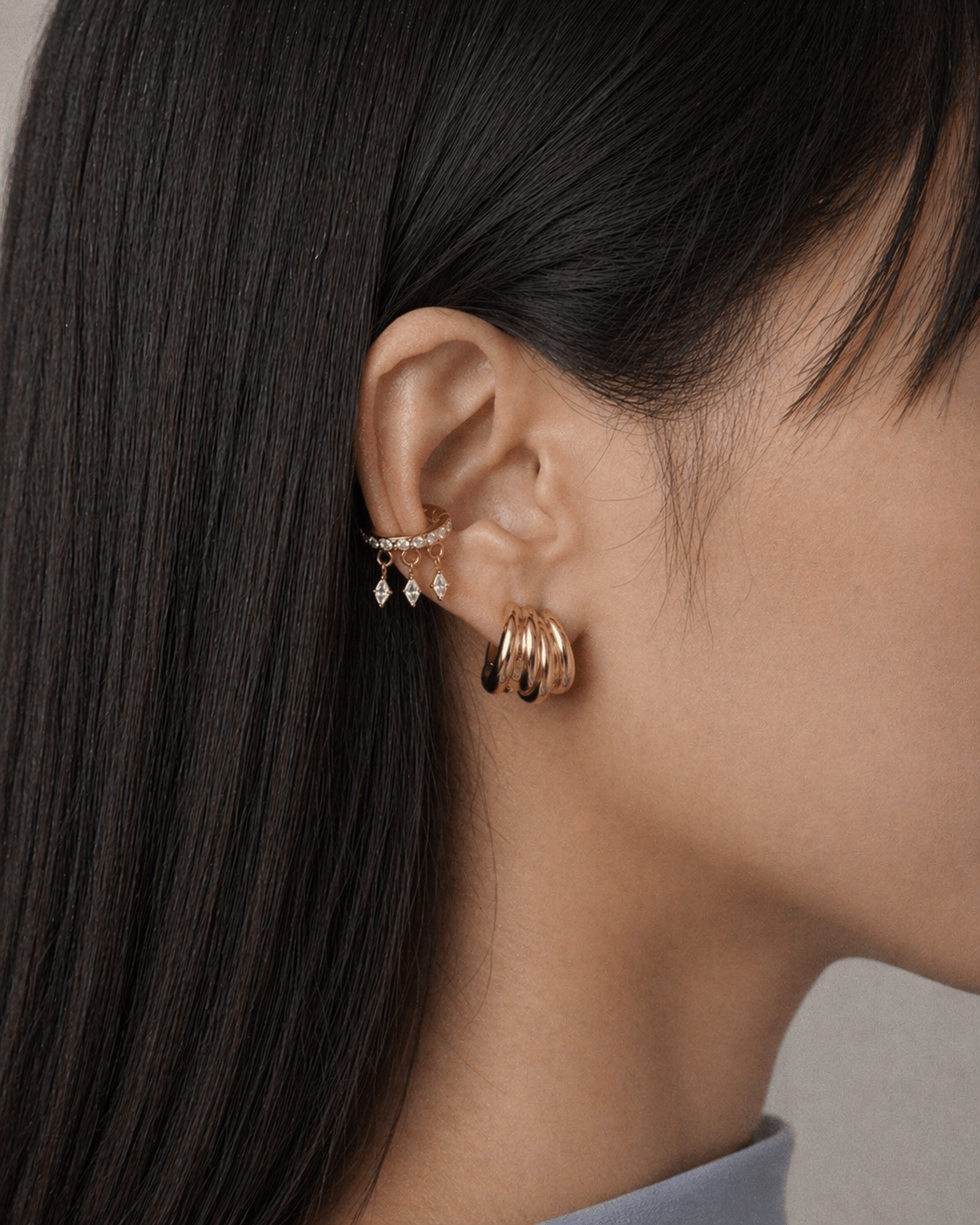 18K PVD Gold Plated Crystal Charm Ear Cuff – Liora