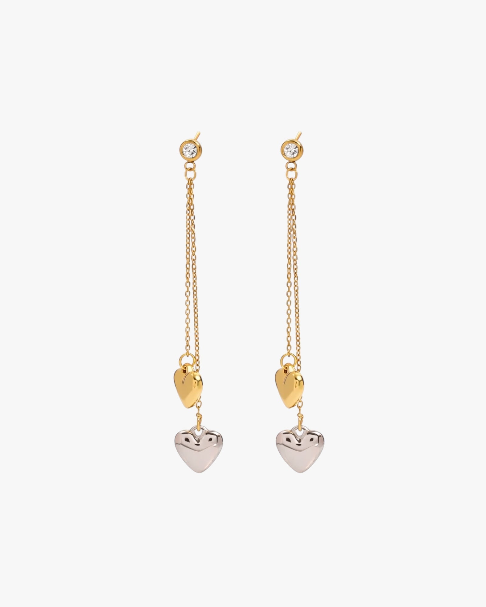 18K PVD Gold Plated Double Heart Chain Earrings – Valena