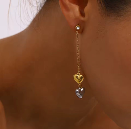 18K PVD Gold Plated Double Heart Chain Earrings – Valena