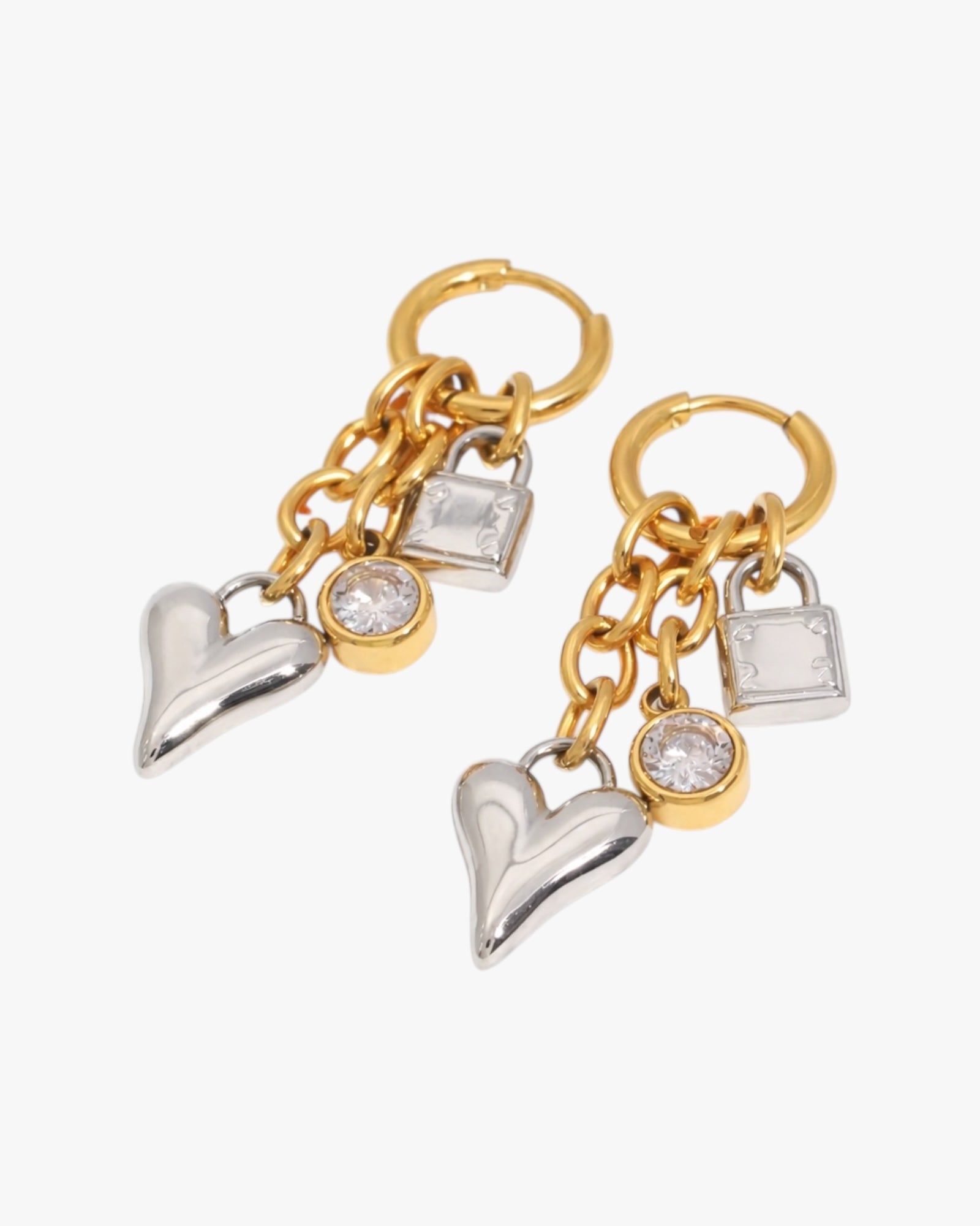 18K PVD Gold Plated Heart Charm Chain Earrings – Valette