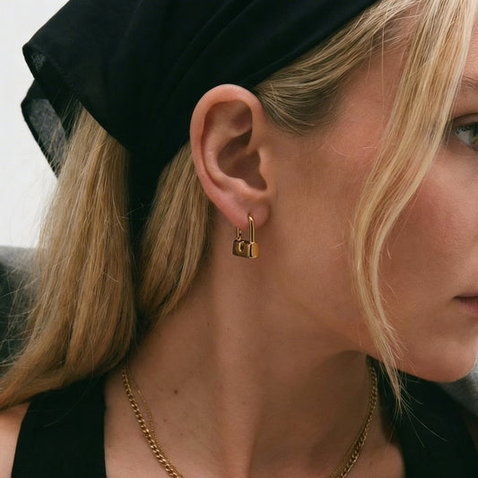 18K PVD Gold Plated Padlock Hoop Earrings – Lucera