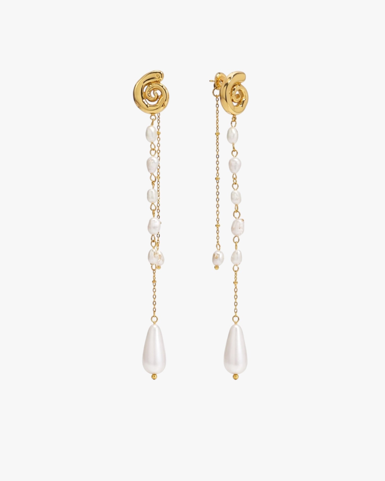 18K PVD Gold Plated Pearl Chain Drop Earrings – Selene