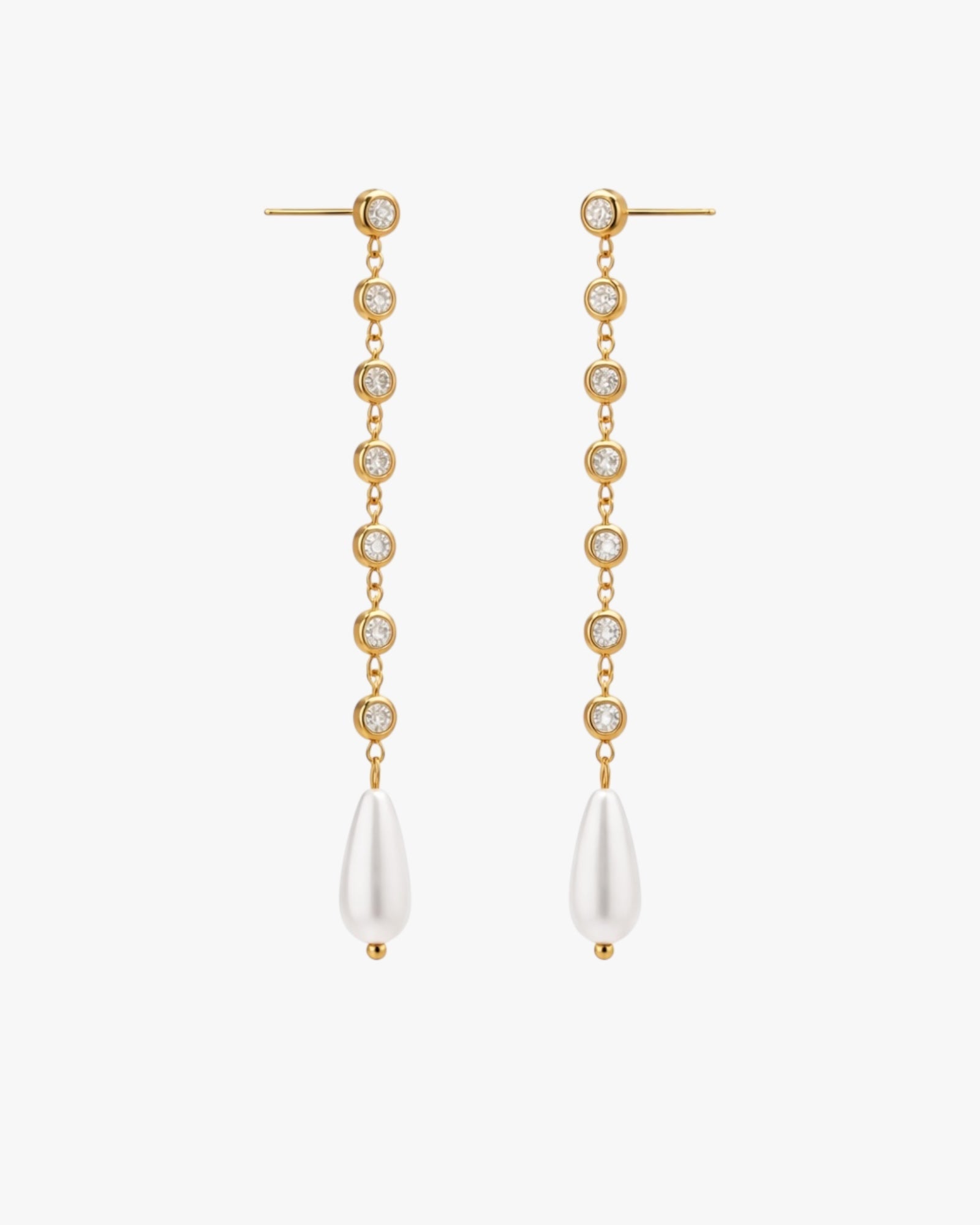 18K PVD Gold Plated Pearl Drop Chain Earrings – Elowen