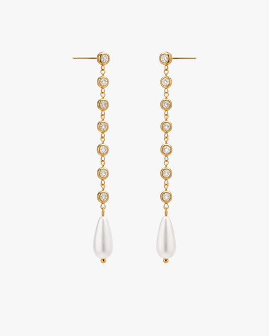 18K PVD Gold Plated Pearl Drop Chain Earrings – Elowen