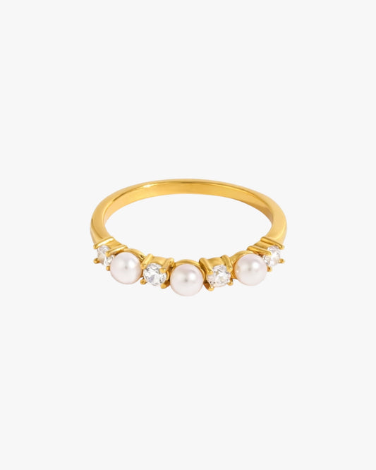 18K PVD Gold Plated Pearl & Zirconia Ring – Marivelle