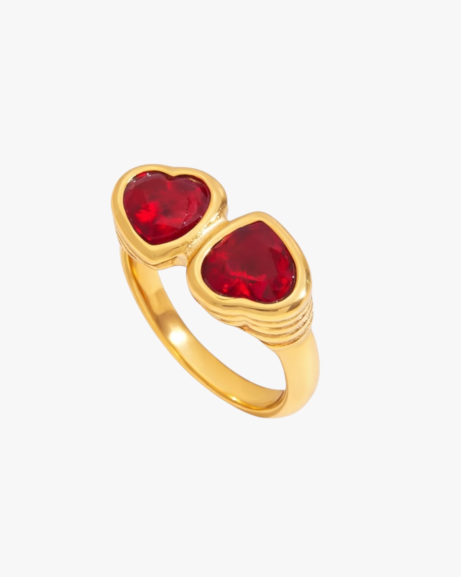 18K PVD Gold Plated Red Heart Gemstone Ring – Valora