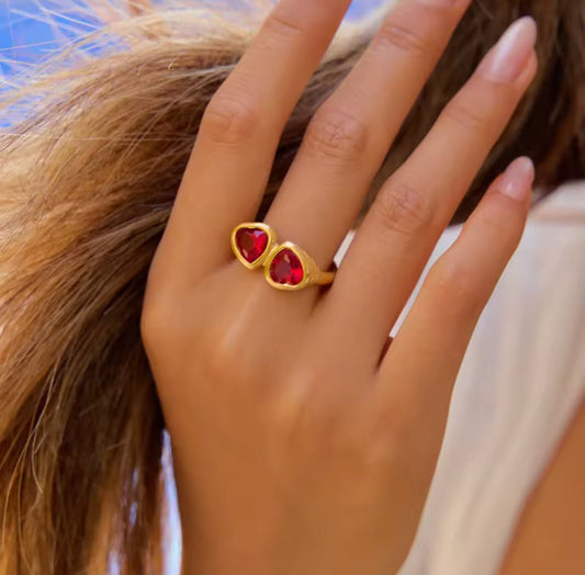 18K PVD Gold Plated Red Heart Gemstone Ring – Valora