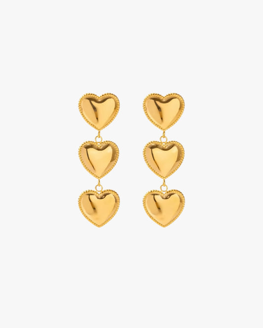 18K PVD Gold Plated Triple Heart Drop Earrings – Amora