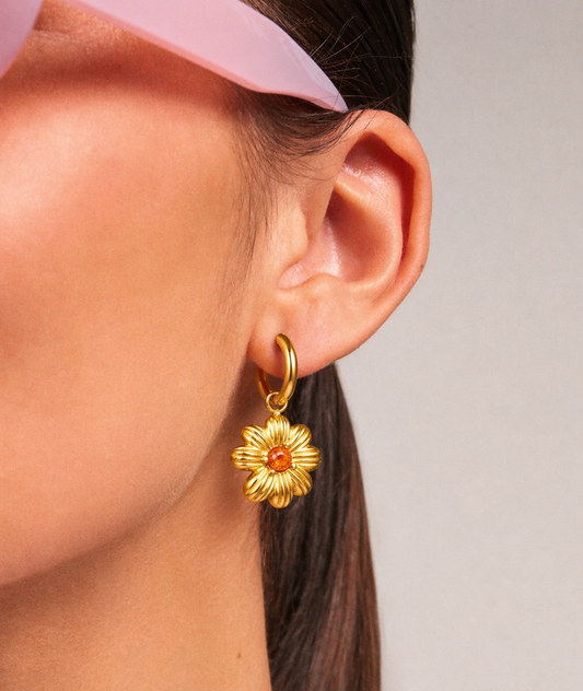Gold Plated Stainless Steel Flower Drop Earrings – Solara