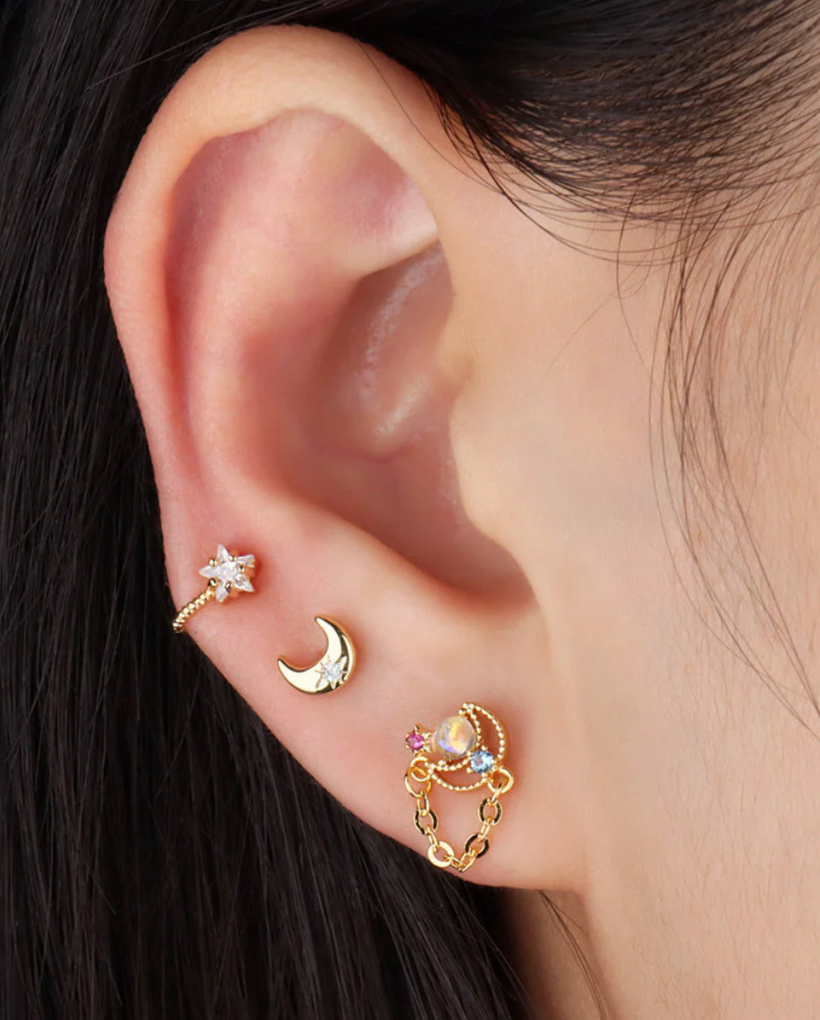 Dangle Moon Chain Stud - My Earscapes