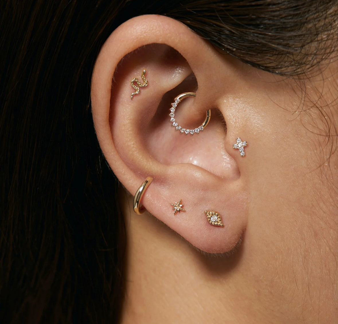 Gold Snake Stud My Earscapes in ear