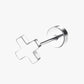 A silver-colored stainless steel stud earring with a simple, geometric design, featuring a bar with a small protruding end.