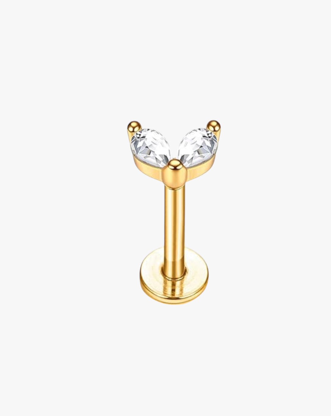 Close-up of stainless steel stud earrings with polished finish