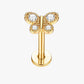 A stainless steel stud earring with a clear, faceted crystal design resembling a butterfly.