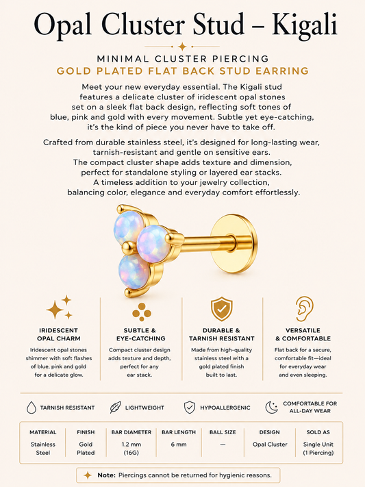 Gold Plated Stainless Steel Opal Cluster Flat Back Stud Earring – Kigali