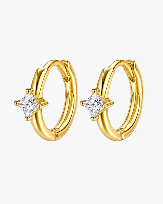 Silver Stainless Steel Clear Zirconia Square Mini Hoop Earrings – Rina
