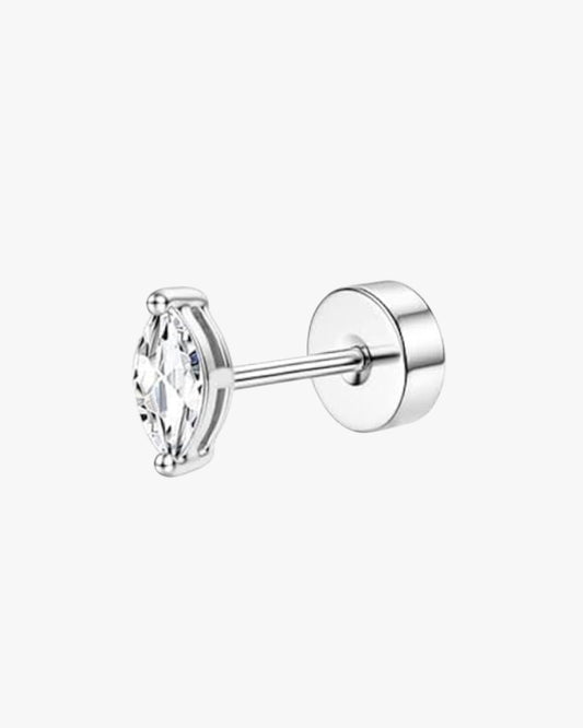 Single stud earring with clear gemstone on a white background