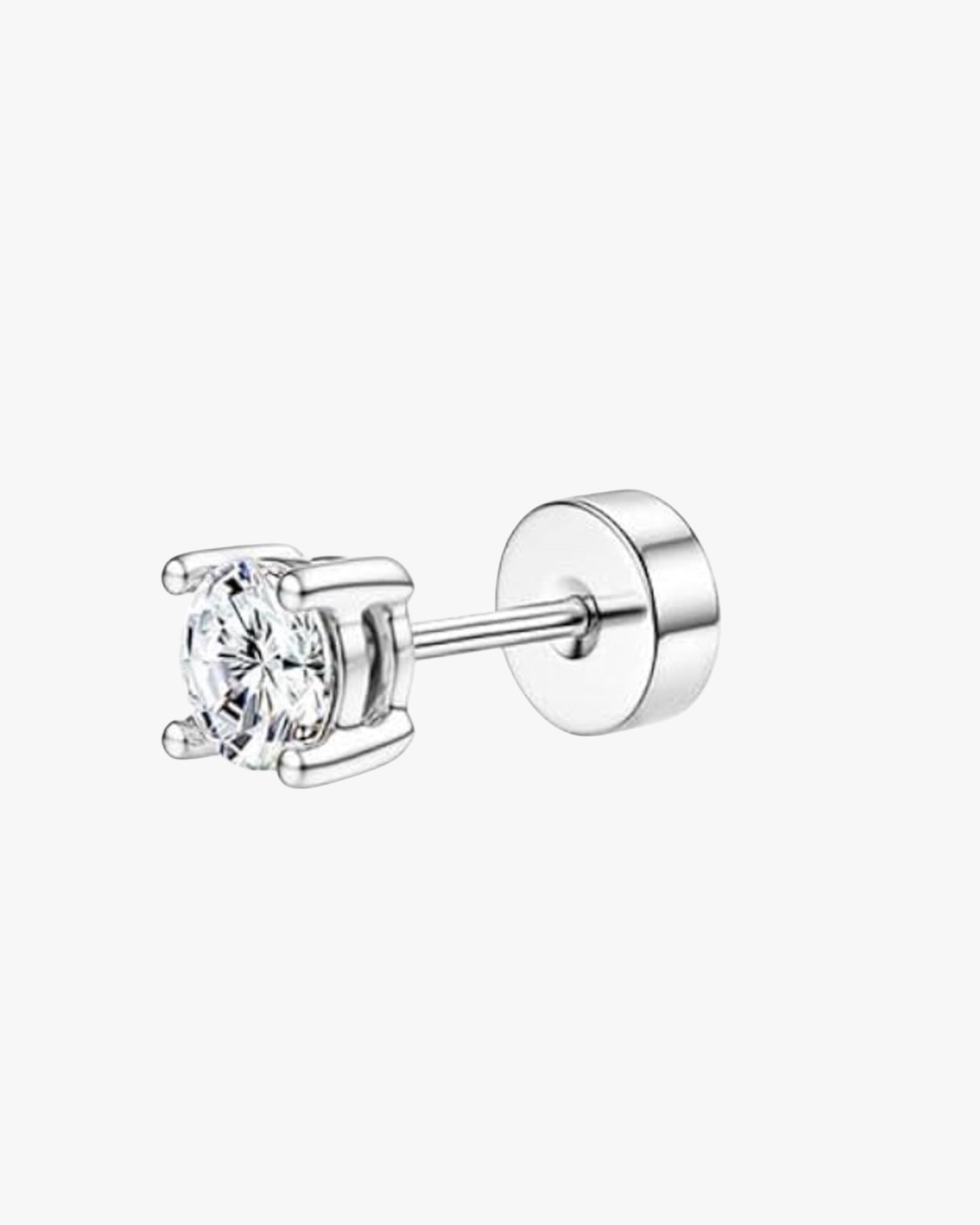 Single diamond stud earring on a white background