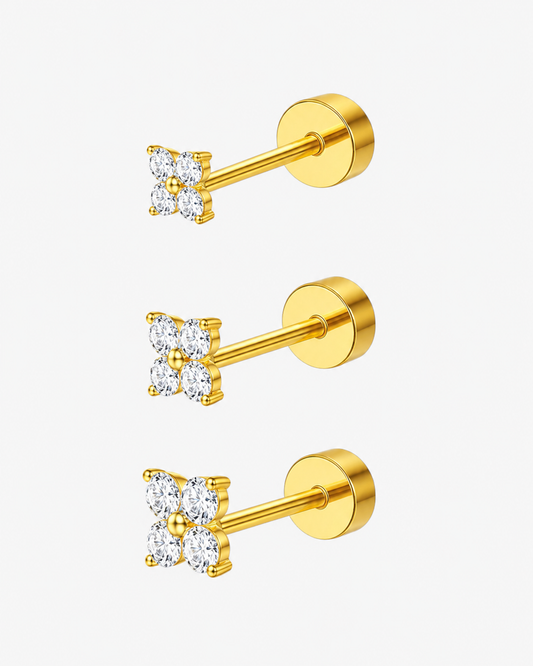 Set of 3 Delphi Stud Earrings – Minimal Crystal Piercing Set