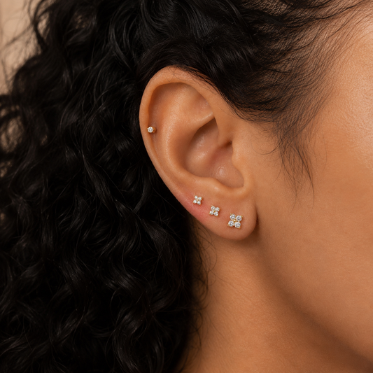 Set of 3 Delphi Stud Earrings – Minimal Crystal Piercing Set