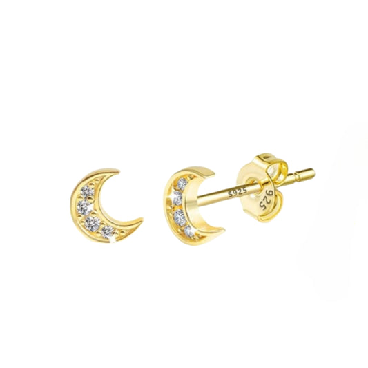 Gold Plated Pave Moon Studs