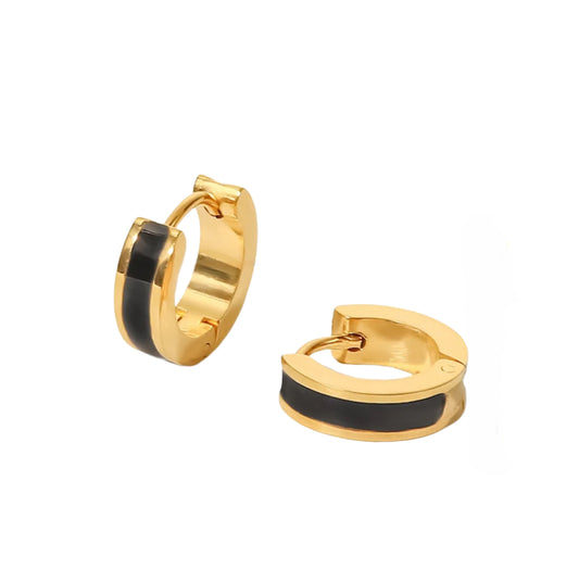 Gold Plated Black Hoops