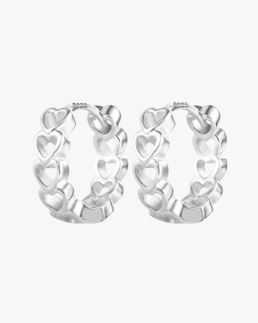 Silver Heart Hoops