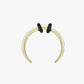 A gold/silver stainless steel half hoop piercing jewelry with black details.