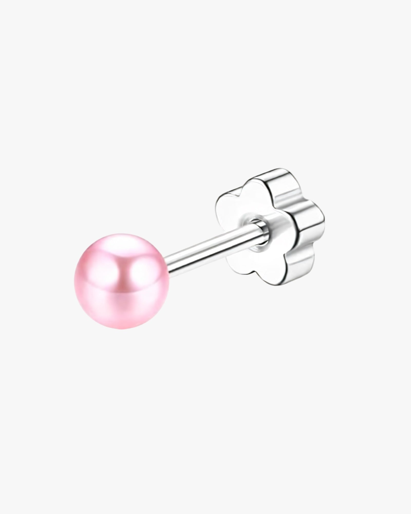 Pink pearl stud earring on a white background