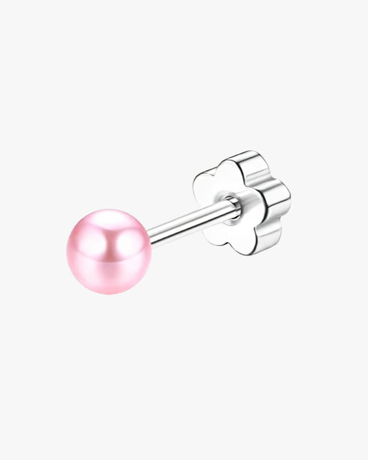 Pink pearl stud earring on a white background