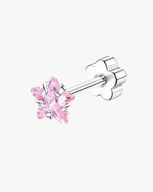 Single pink crystal stud earring on a white background