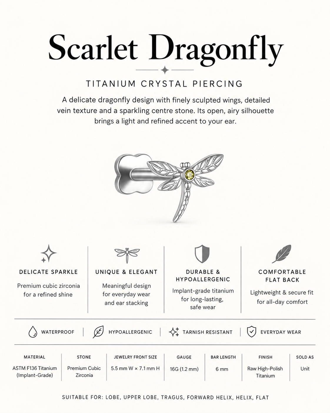 Scarlet Dragonfly Stud
 – Titanium