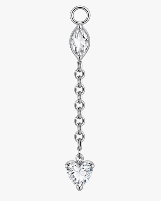 Titanium Marquise & Heart CZ Chain Dangle Earring Charm – Jida