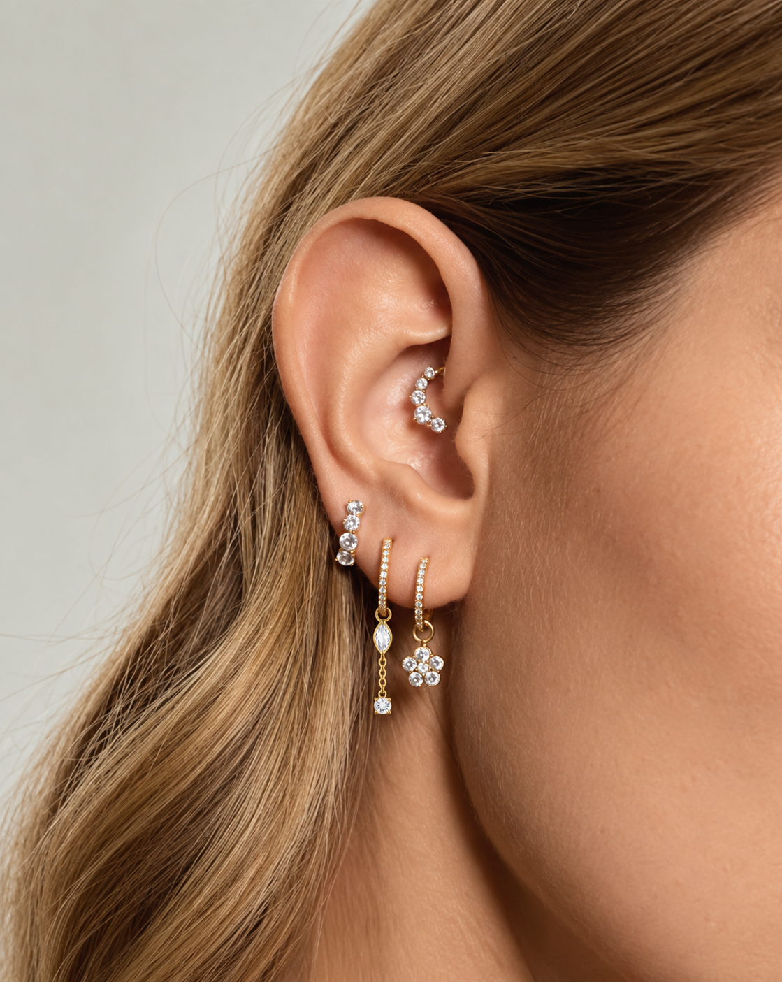 Titanium Marquise & Square CZ Chain Dangle Earring Charm – Nida