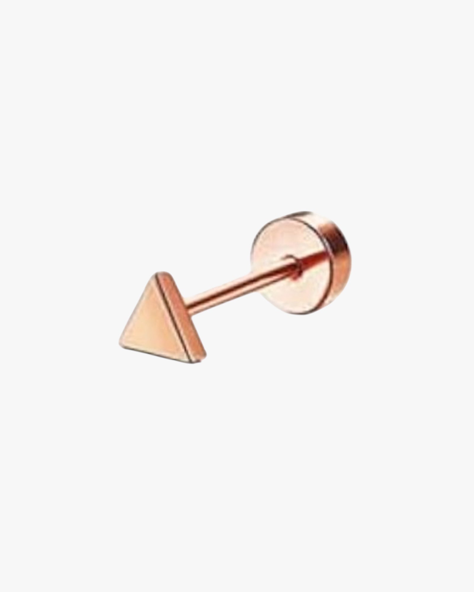 A single rose gold-colored stainless steel stud earring with a triangular base and a rounded top.