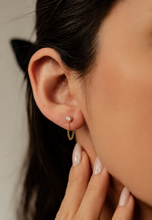 Metil Gold Marquise Chain Flat Back Labret Stud | Piercing Jewelry