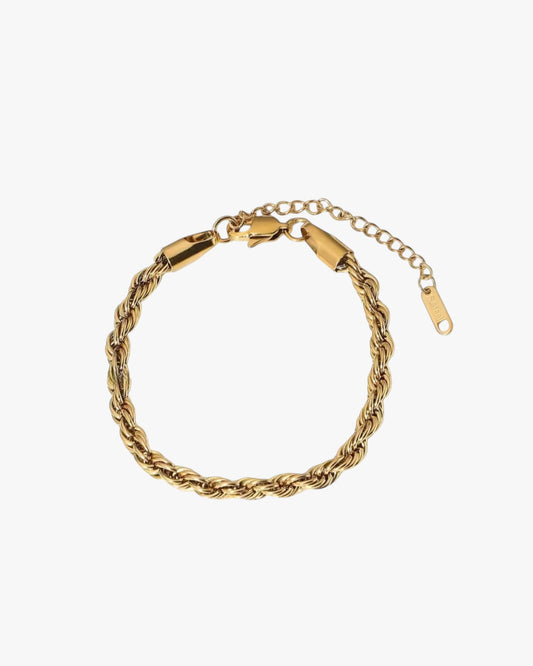 Gold stainless steel PVD 18K plated chain bracelet on a white background